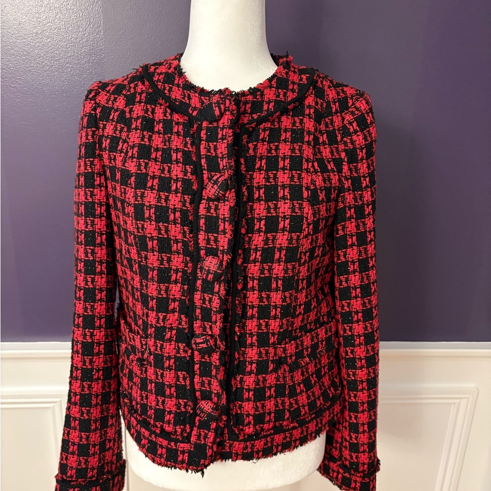 Express Red and Black Checkered Blazer